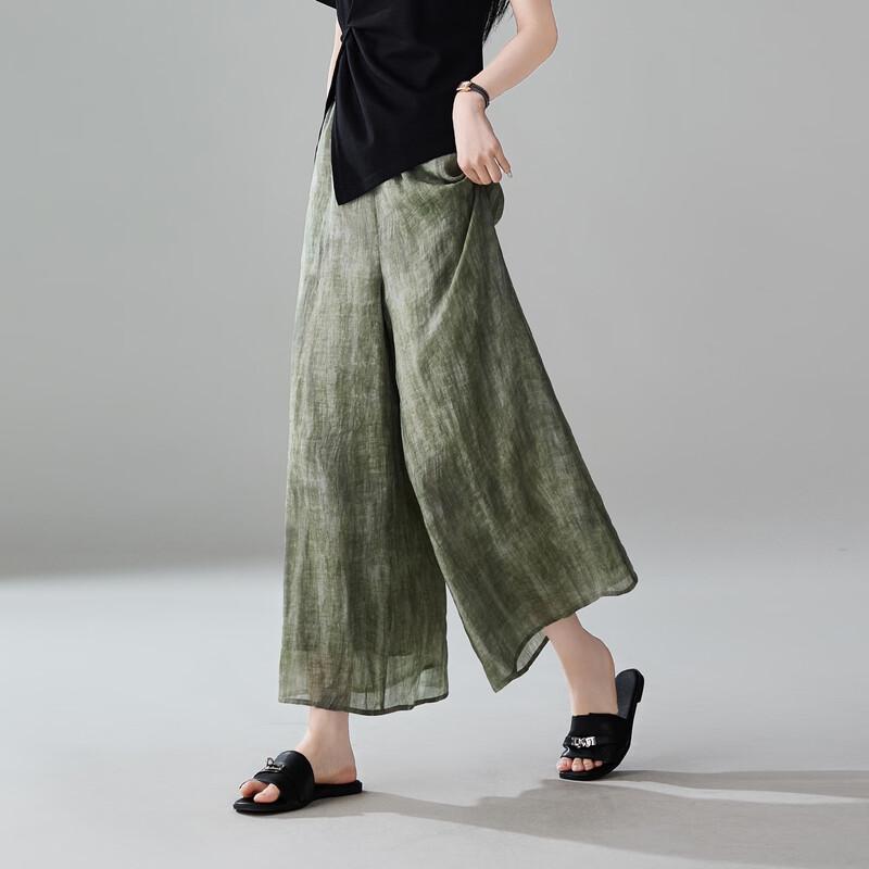 SOFSIL Women s 2026 Summer Printed Ramie Wide-Leg Pants 27/M