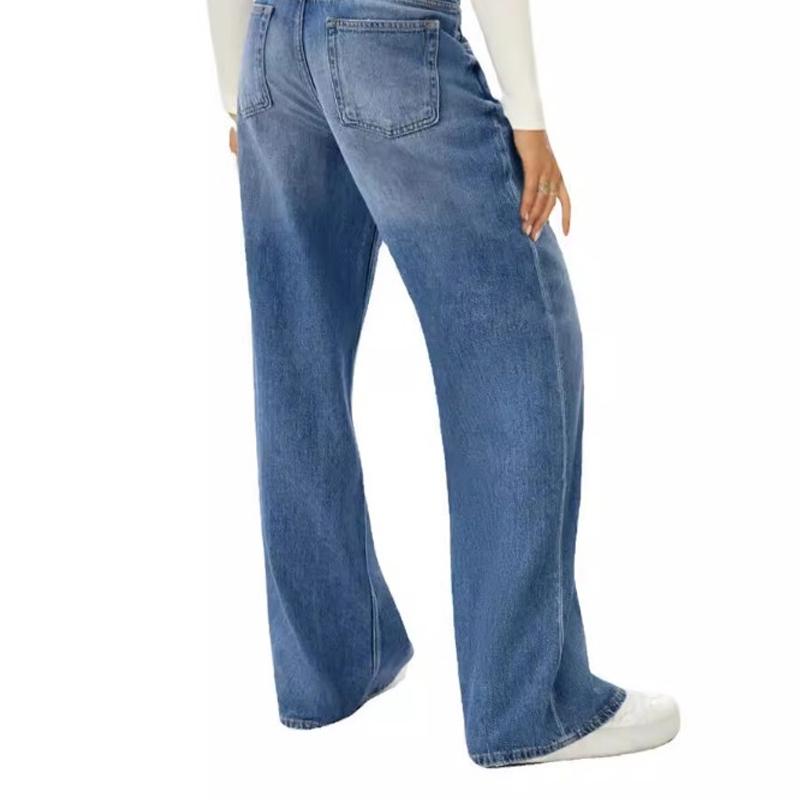 Elegant Fashion Loose Wide Leg Jeans Women Solid Color Spring Autumn Basic Casual Denim Trousers Korean Style Office Vintage Long Denim Pants 1107