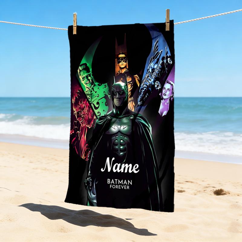 Custom Name Batman Night Stylish Digital Printing Beach Towel Quick‑Drying Absorbent Blanket for Beach Pool Gym Travel