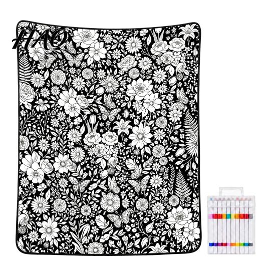 Personalized Coloring Project for Home DIY Blanket, Cartoon Patterns Print Soft Polyester Throw, Fabric Interactive Creative Family Art Projects
