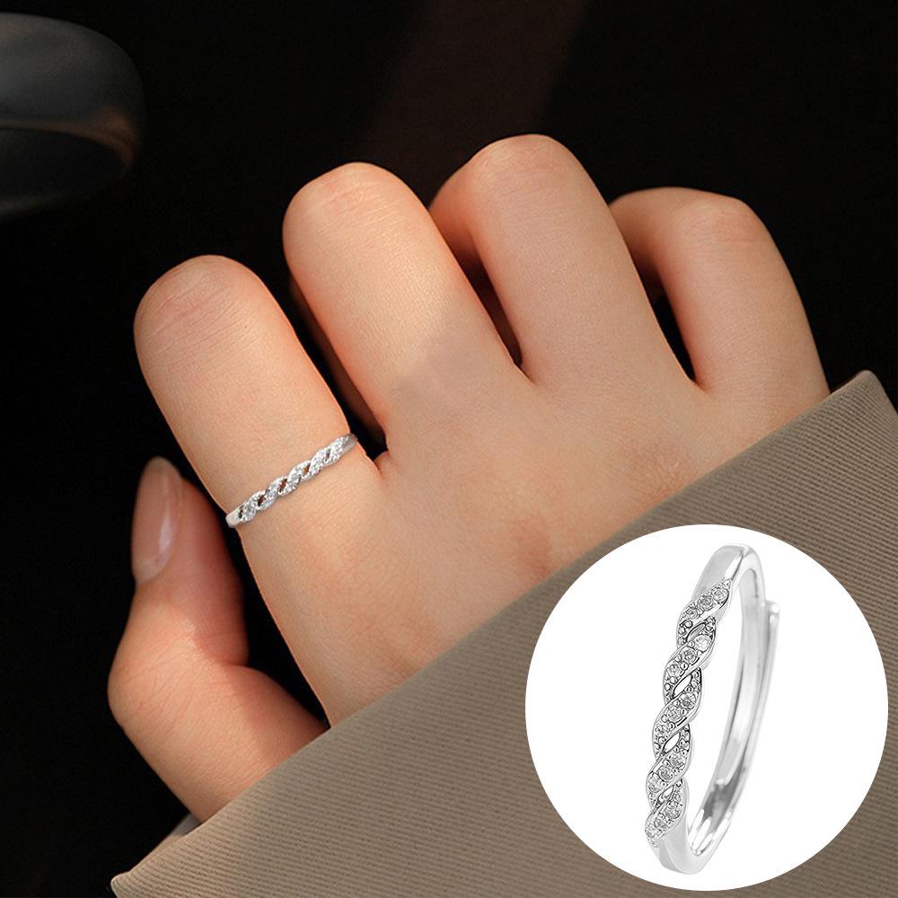 Exquisiter offener Goldring: Japanischer & Koreanischer Stil, Dünnes Band mit Diamanten besetzt, Stapelbarer & Eleganter Fingerschmuck