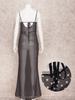 EDOLYNSA 2024 Black Fashion Polka Dots Sexy See Through Spaghetti Strap Beach Maxi Dress Women Summer Party Slip Dresses Swimsuit Cover Up