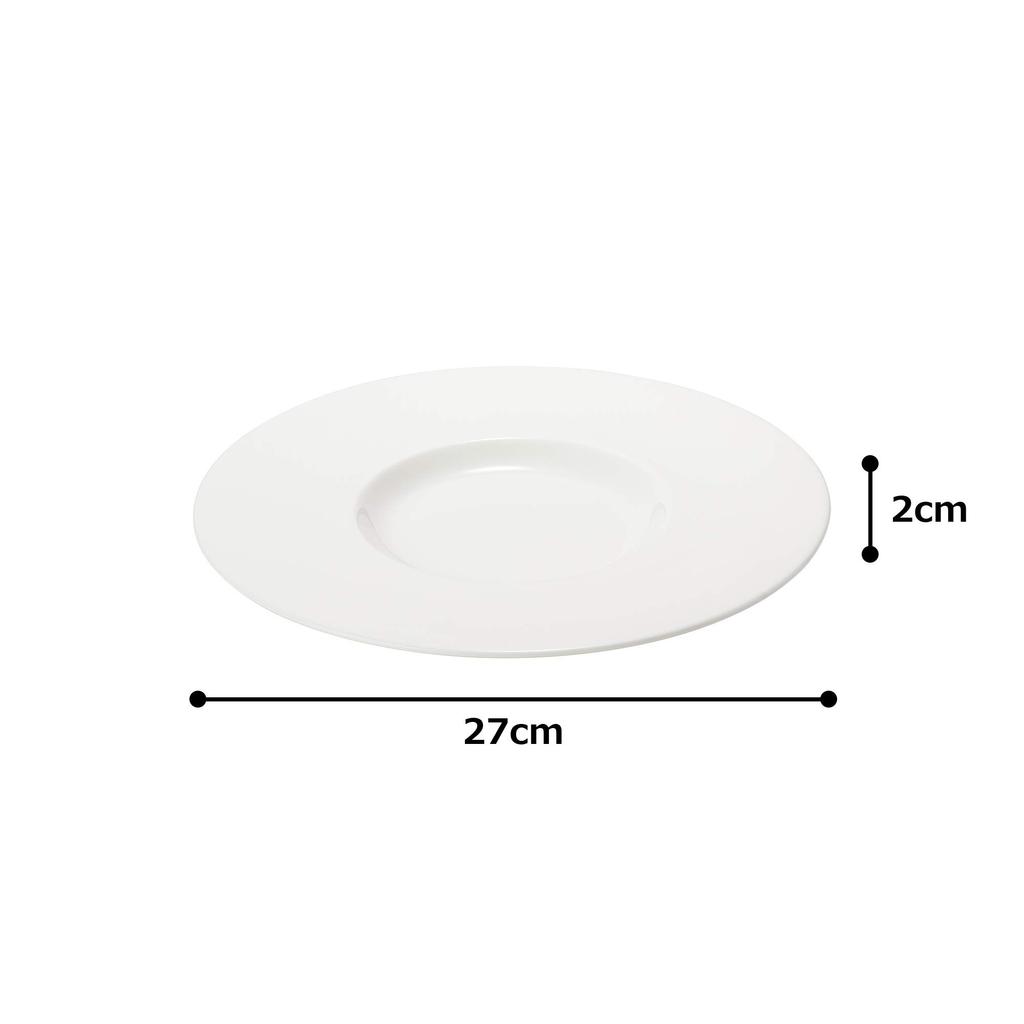NARUMI Pro-Style Plate, 27cm, White, Simple Design, Wide Rim, Deep, Microwaveable, Dishwasher Safe, Made In Japan, 50131-5415