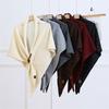 Solid Color Wool Blend Triangular Stole With Leather Clasp Warm Soft Scarf Wrap For Women Lady Winter Autumn Accessory