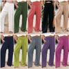 Women's Spring/Summer 2025 Cotton Linen Wide-Leg Pants - Solid Color, Elastic Waist, Casual Long Fit