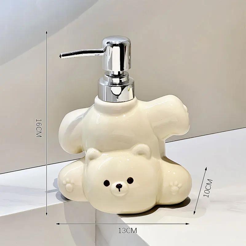 400ml Soap Dispenser Cute Little White Bear Ceramic Lotion Hand Wash Bottle Toilet Shampoo Dispensing Press Bottle Dispenser