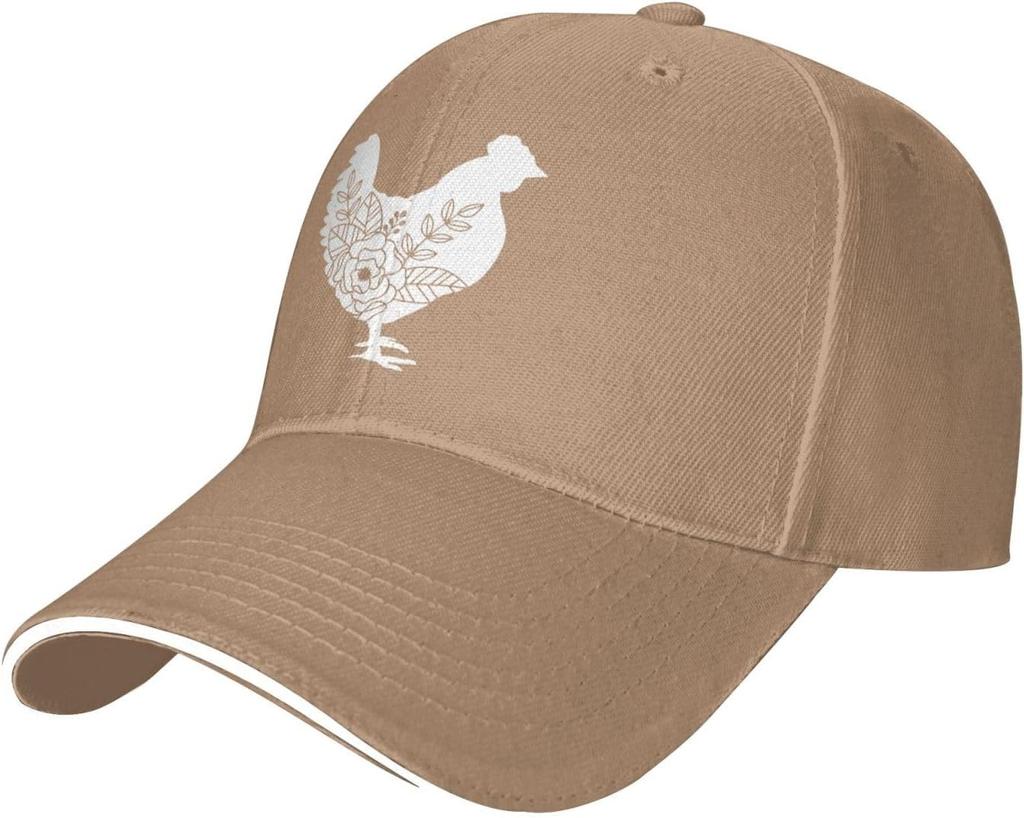 Floral Chicken Silhouette Baseball Cap Polyester Adjustable Casual Sun Hat for Adults