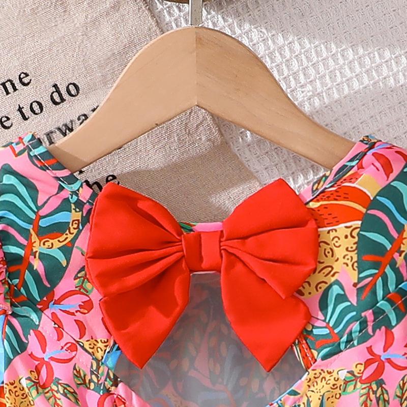 Girls Dress Children's Clothing Autumn New Long Sleeve Printed Back Bow Princess Dress