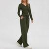 Women's Long Sleeve V Neck Pullover Top and Wide Leg Pants Lounge Set Casual Two Piece Outfit Soft Fabric Relaxed Fit