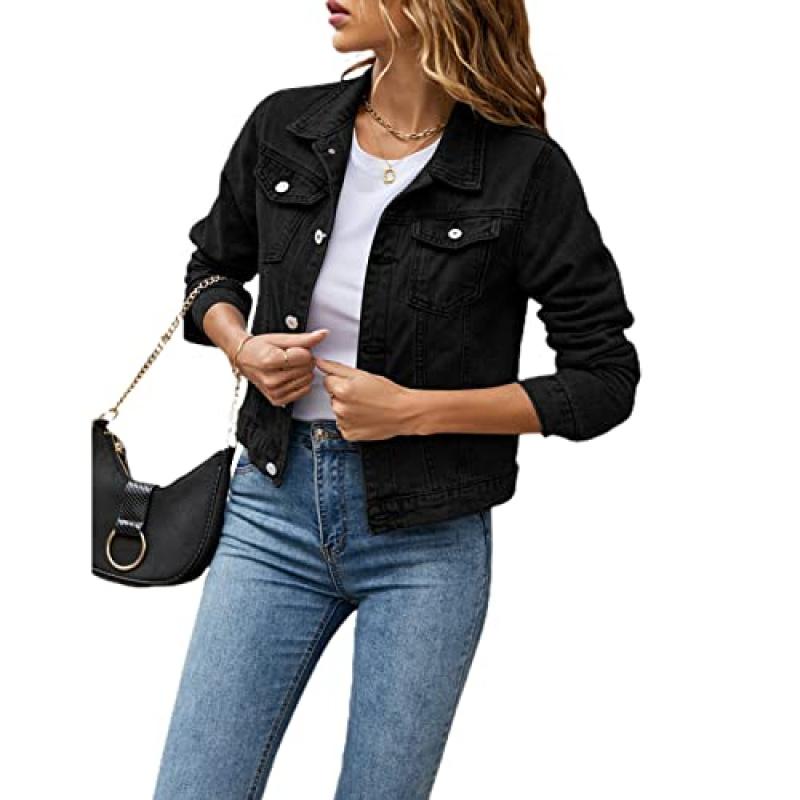 Jeansjacke für Damen, modisch, lässig, Jeansjacke, langärmelig, Button-Down-Brusttaschen, Mantel für den Alltag, Streetwear