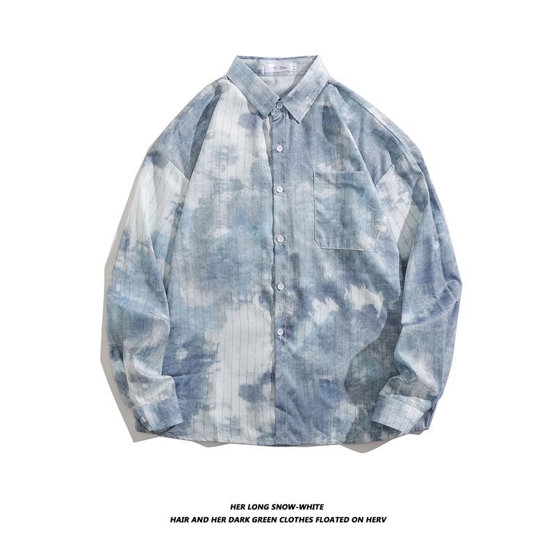 Men's Long-Sleeve Loose-Fit Shirt - Autumn/Summer Korean Style with Trendy Hong Kong Ins Print