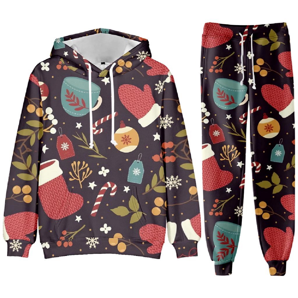 Party New Year Holiday 3D Printed Christmas Santa Claus Man Woman Hoodies Pants 2pcs Sets Casual Oversized Long Sleeve Set
