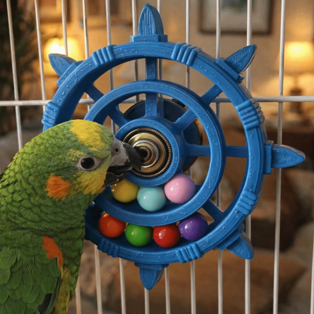 Rudder Shaped Interactive Spinning Wheel Colorful Beads Bird Cage Toy  Bird Cage Use