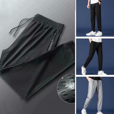 Mid-rise Elastic Waistband Casual Pants Drawstring Pockets Mesh Men Ice Silk Thin Jogging Sweatpants Streetwear