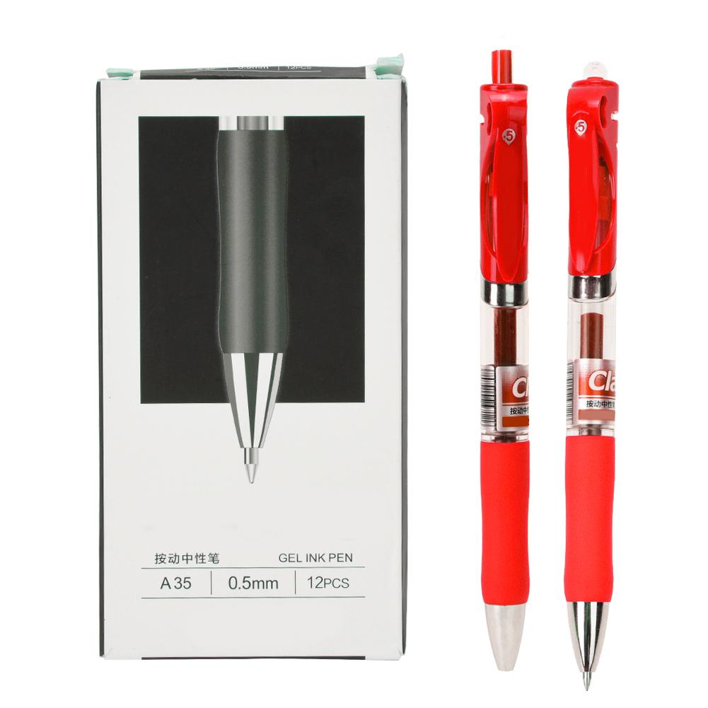 

12 шт. Ручка-роллер с нескользящей мягкой резиновой ручкой, пластиковая, нажимного типа, школьные и офисные канцелярские товары красный