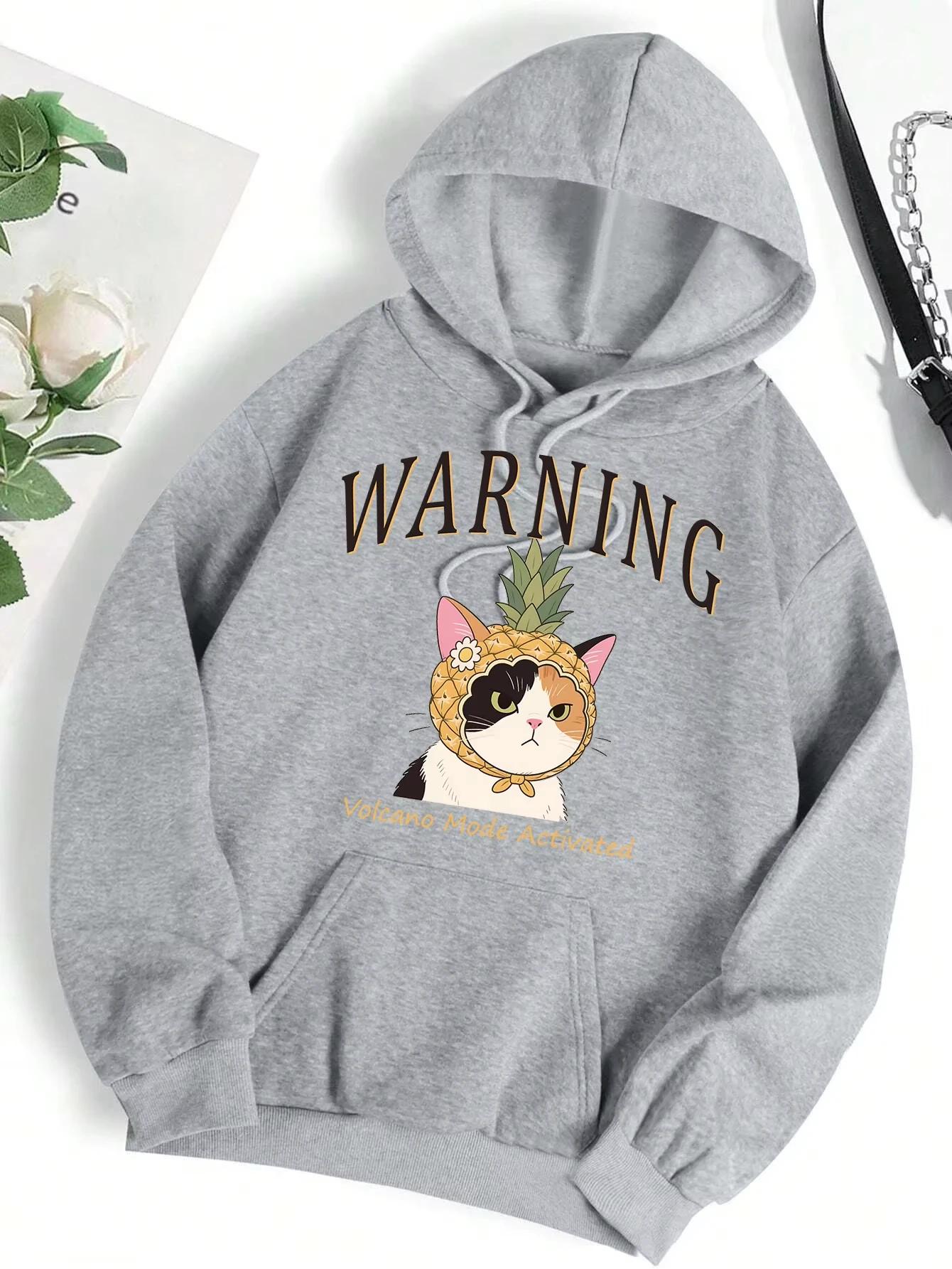 

2025 Warning Creative Pineapple Cat Prints Woman s Streetwear Basics Soft Sportswear Harajuku Color Tops Warm Basic Streetwears 3XL
