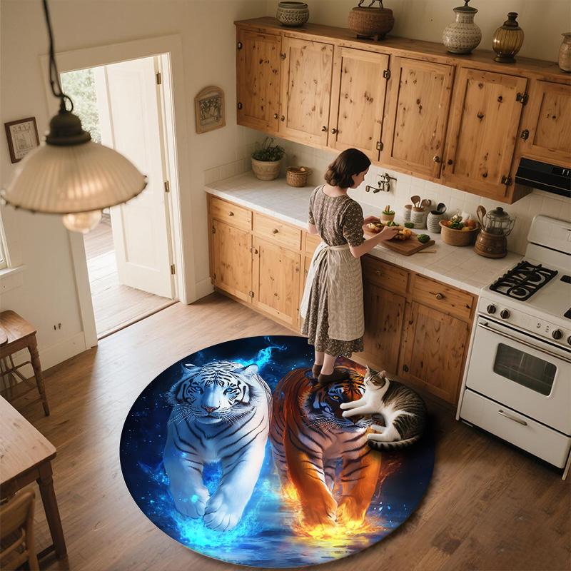 Flame Tiger,Round Area Rug,Carpet Rug for Living Room Bedroom Sofa Playroom Decor,Non-slip Floor Mat
