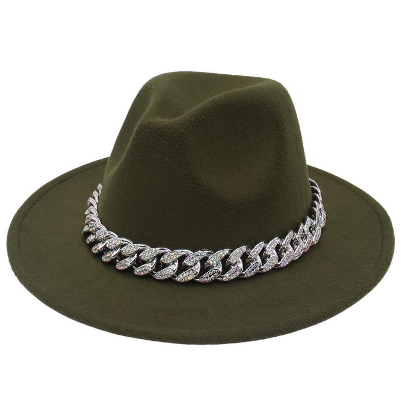 Bright Diamond Acrylic Chain Top Hat Jazz Hat Big Eaves Concave Photo Felt Hat