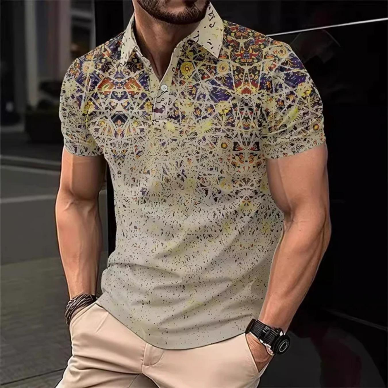 Men s Business Casual Printed Waffle Polo Shirt Outdoor Street Casual Polyester Short Sleeve Flip S