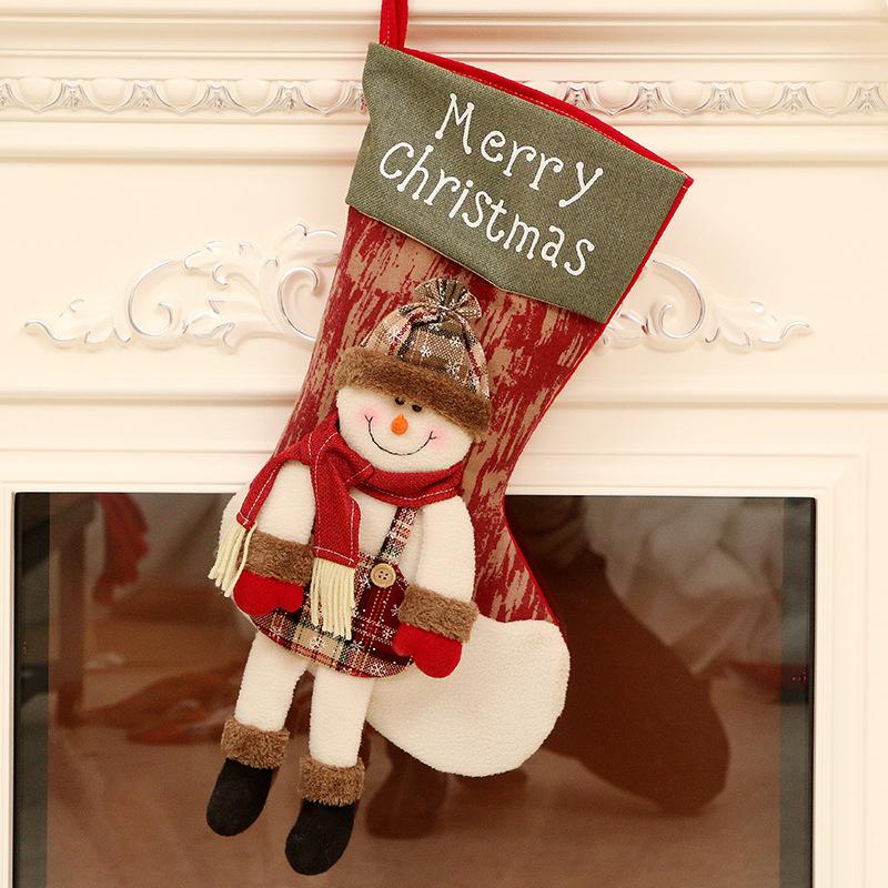 

Linen Cloth Christmas Stockings With Santa Claus Snowman Reindeer Pattern For Christmas Decorations W517 Snowman Long Feet C