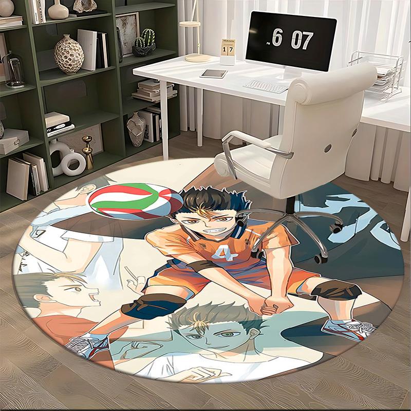 1pc Anime Volleyball Player Round Carpet - Office Chair Mat, Non-Slip Rug for Home Decor, Seasonal Gift, Suitable for Office, Living Room, Bedroom, Ga