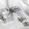 Christmas 4-Piece Bathroom Curtains Christmas Tree Snow Shower Curtain Non-Slip Bath Mat U-Shaped Bathroom Mat Toilet Cover