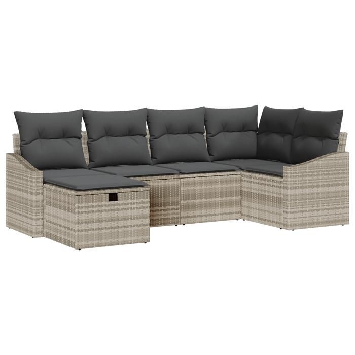 VidaXL Ensemble de Canapés de Jardin 6 Pièces avec Coussins Gris Clair en Rattan Polyvalent 3359281