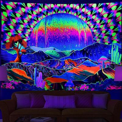 Fluorescent Tapestry UV Reactive Decorative Cloth Psychedelic Skull Game Machine   Wall Covering Home Decor
