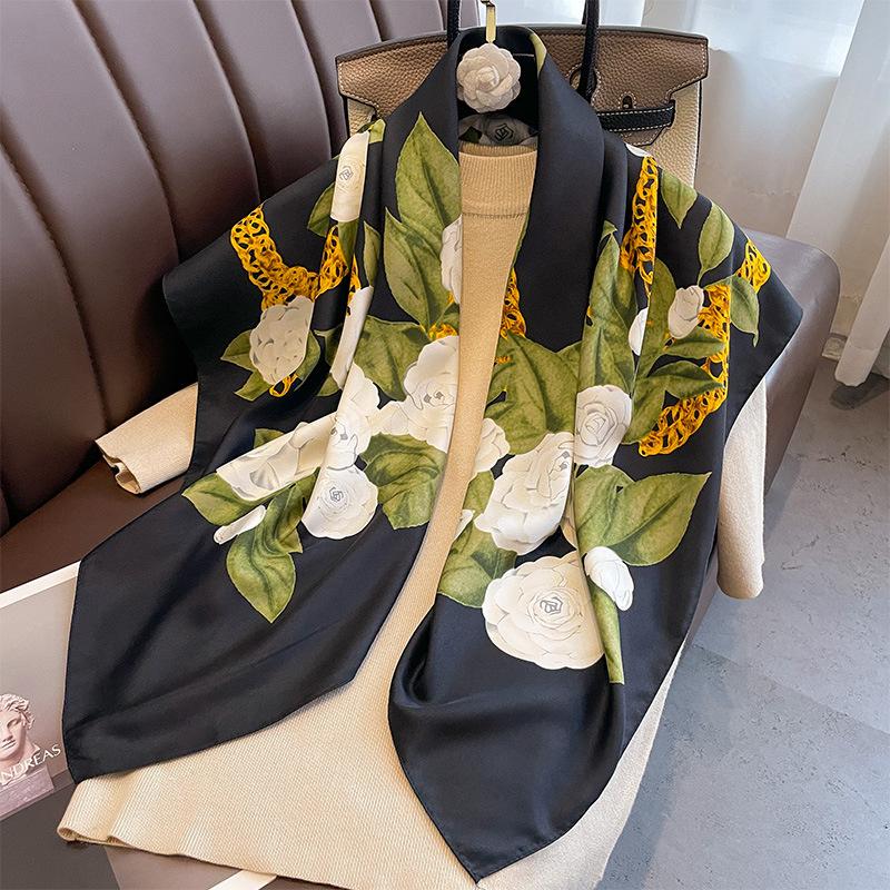 New 30 Colors Twill Silk Scarf Women 90cm Square Hijab Shawls And Wraps Female Foulard Headkerchief Elegant Floral Lady Bandana