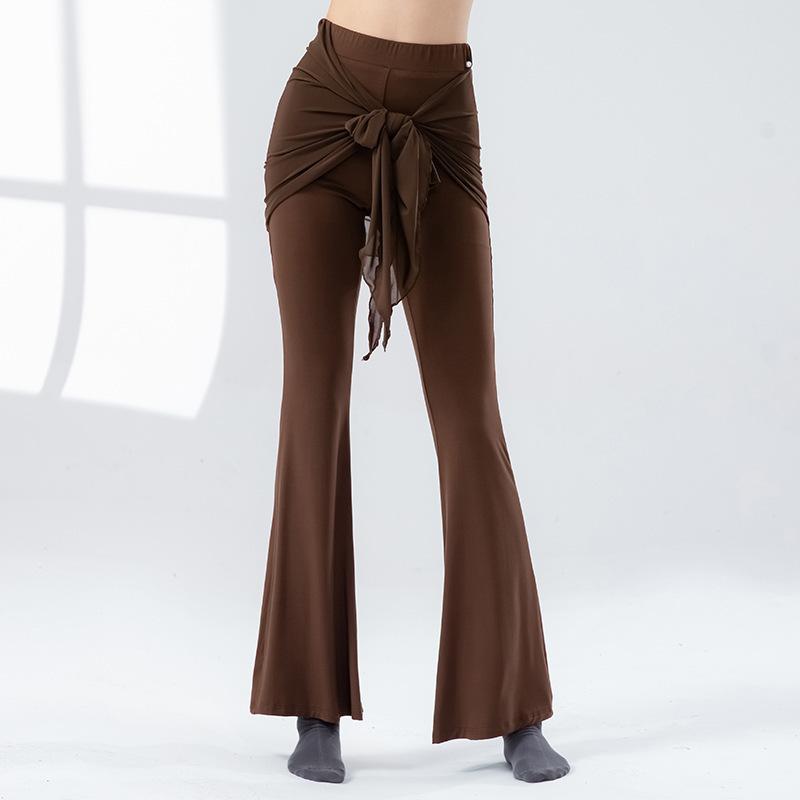 Modern Dance Pant Women Long Microflared Latin Trousers Mesh Wrap Skirt Classical Practice Costume Stage Line Dancewear Female