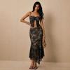 Womens Lace Cami Top And Asymmetrical Midi Skirt Two Piece Set
