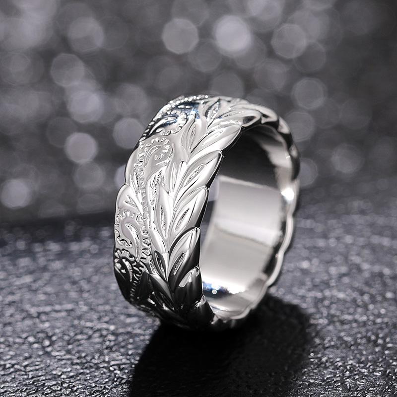 Huitan Carved Leaf Pattern Finger Ring for Women Unique Design Wedding Band Accessories  Color New Trendy Ladies Jewelry