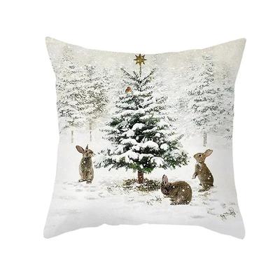 Christmas Winter Animals Snowman Printed Soft Square Pillowslip Polyester Cushion Pillowcase Living Room Home Decor,