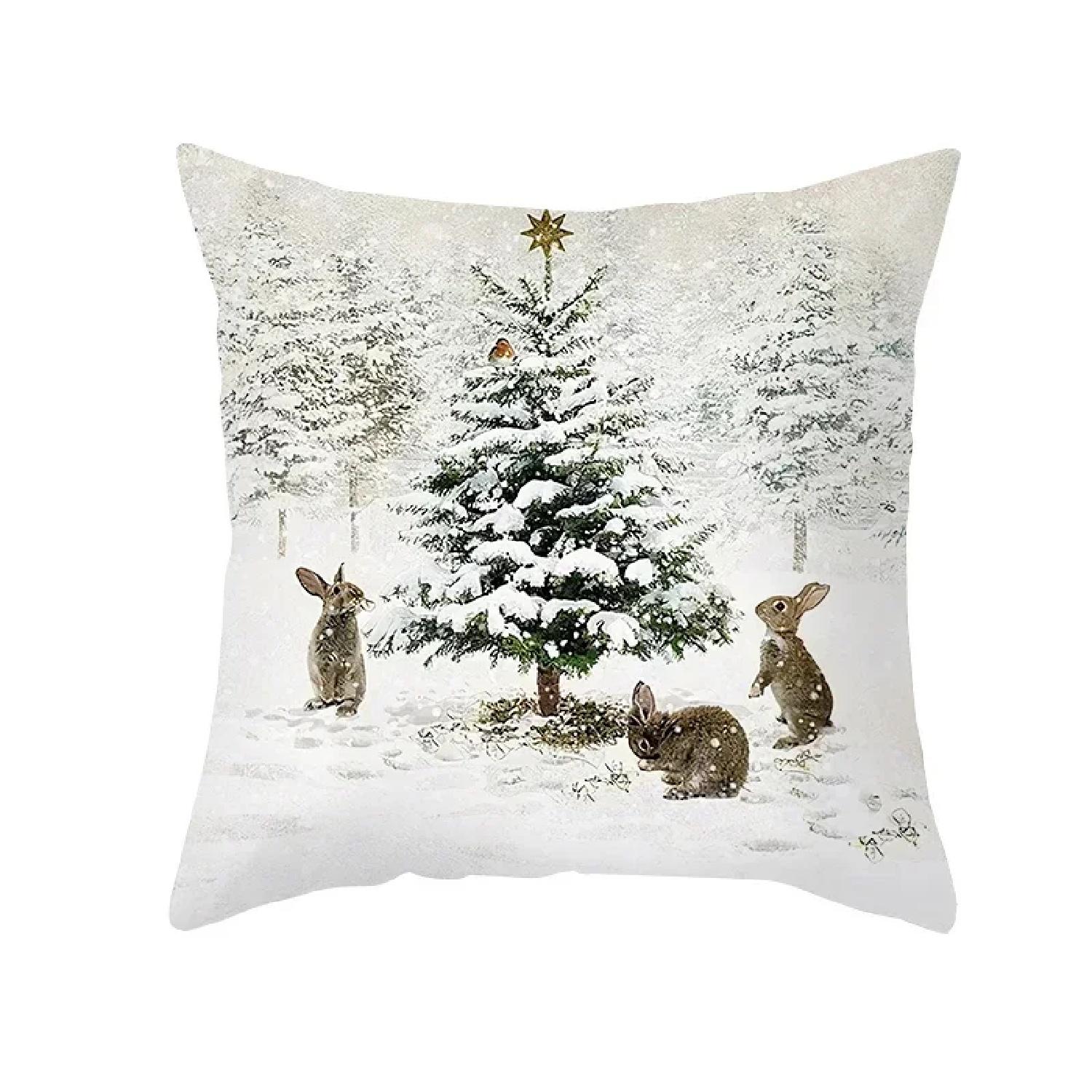 

Christmas Winter Animals Snowman Printed Soft Square Pillowslip Polyester Cushion Pillowcase Living Room Home Decor, 66x66cm