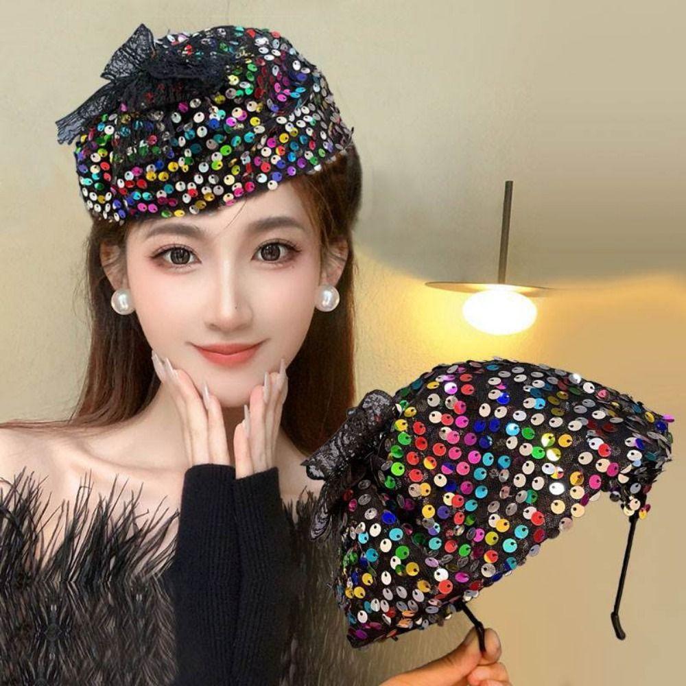 Glitter Sequin Half Hat Headband Breathable Women's Hair Hoop Glitter Sequin Headband Summer