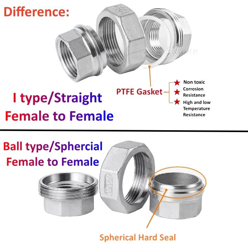 304 Stainless Steel Union Joint Coupling 1/4" 3/8" 1/2 3/4 1" BSP Female Male Thread Cast Pipe Fitting 3 Way Tee eblow connector