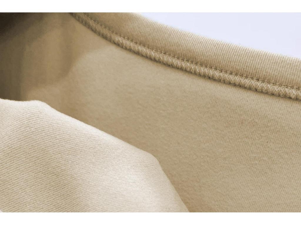 Women's U-Neck White Long Sleeve Fleece Lined T-Shirt, Slim Fit - 2024 Spring/Autumn/Winter Collection