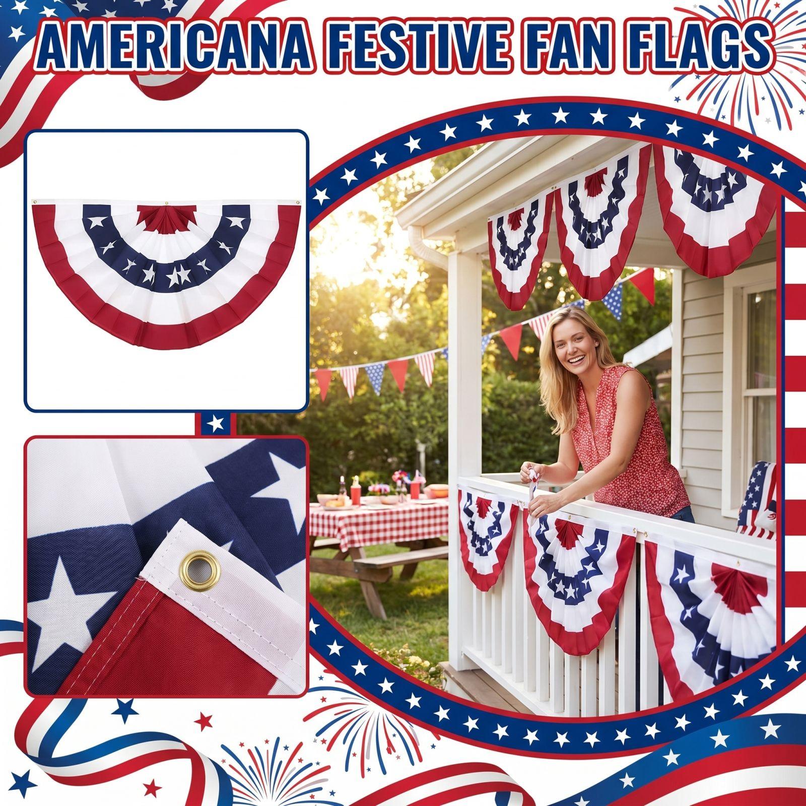 6 Pack Outdoor Decorative Half Circle Pleated Fan Flags 90x180cm Festival Yard Porch Hanging Bunting for National Holiday Celebration One Size
