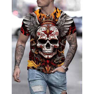 Men's Clothing Skeleton Graphic Print T-Shirt Oversized T Shirt Men Summer Spring Oversized Punk Style Short Sleeve Outdoor Top