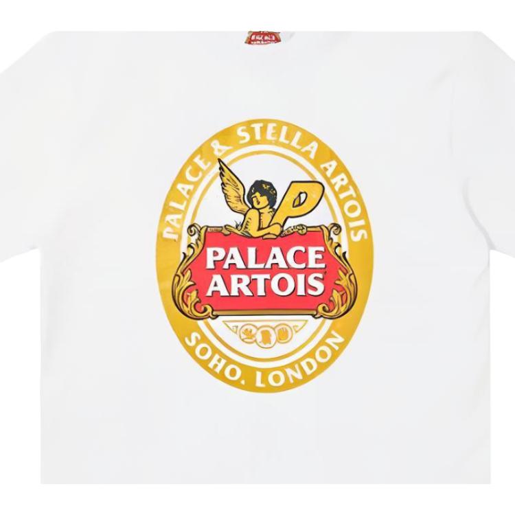 Palace X Stella Artois Capsule Collection FW21 Casual Logo Print Round Neck Short Sleeve T-Shirt Unisex Tops White PAL-FW21-399