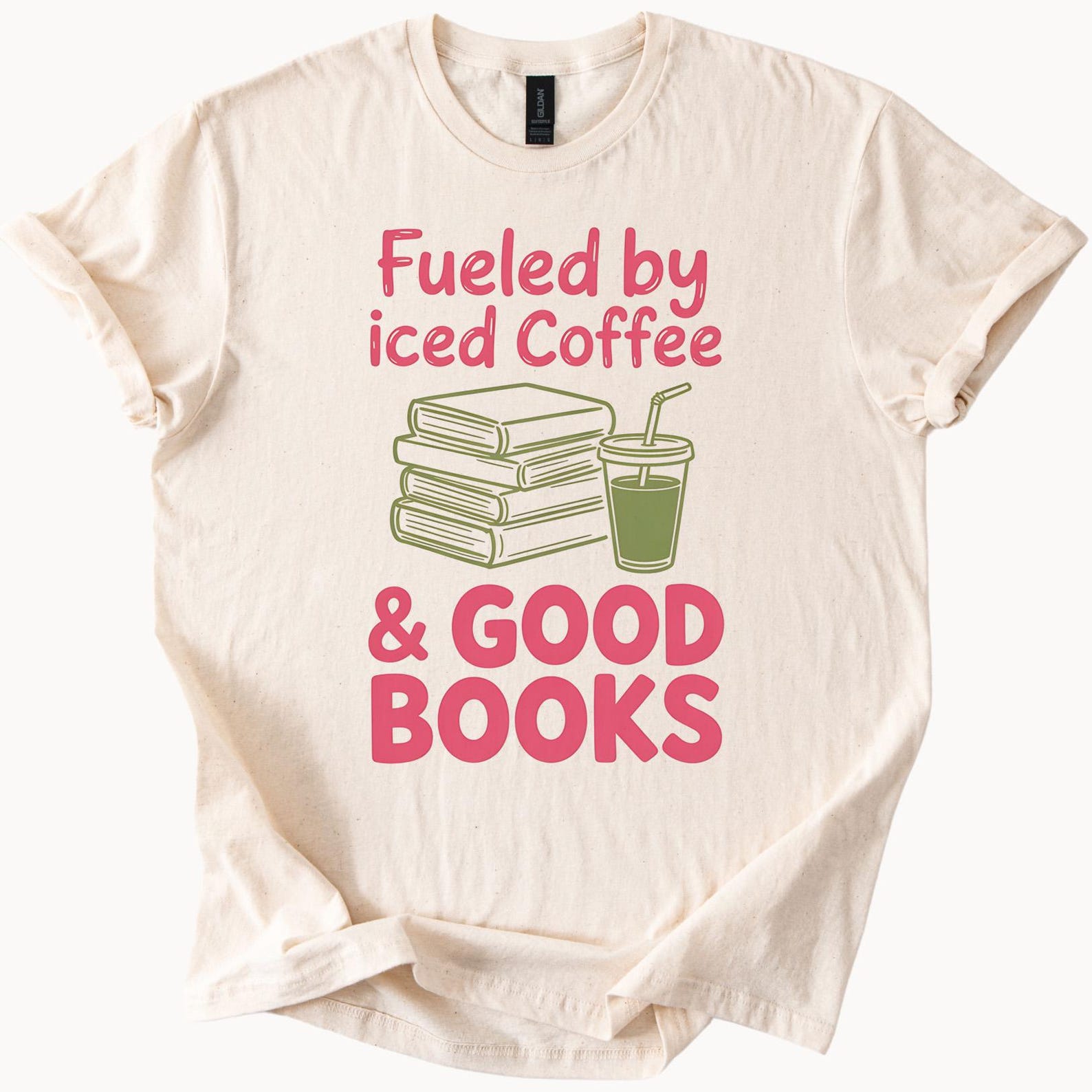 Fueled By Iced Coffee And Good Books Graphic Tee Reading Book Lover Shirt Coffee Reader Gift Literary T Shirt Bookworm Top 120