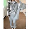 Half Zipper Polo Neck Pullover Knitted Sweater Women's New Casual Wide-leg Pants Two-piece Autumn and Winter Suit