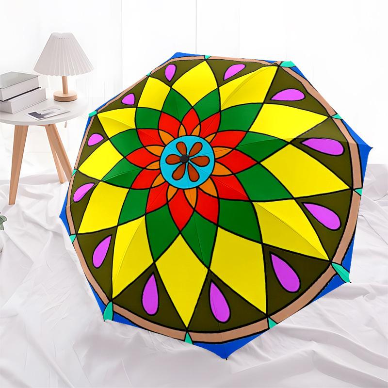 1PC Mandala Artwork Automatic Open/close Umbrella with 8-Rib Structure for Women/Men, All-Season Use - Travel Essential, Stylish Accessory, Highqualit