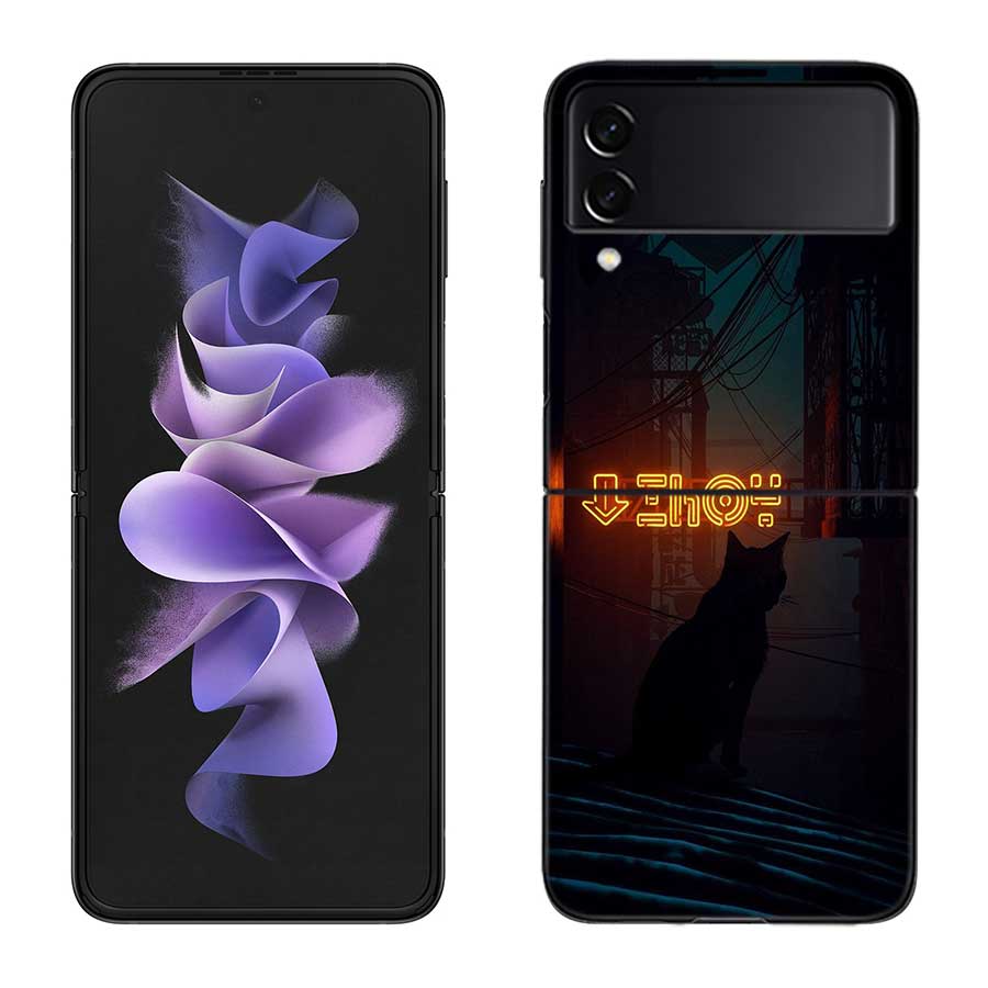 Game S-Stray Cat Phone Case For Samsung Z Flip 7 6 5G Galaxy Z Flip 5 4 3 Black Hard Cell Cover Luxury PC Shell Coque