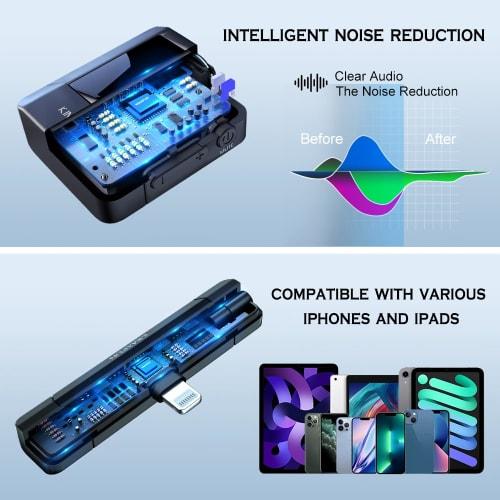 KIMAFUN Wireless Lapel Microphone for iPhone/iPad, Compatible with Two People Simultaneously, Plug & Play, Instant Connection, Noise Reduction, 360 S