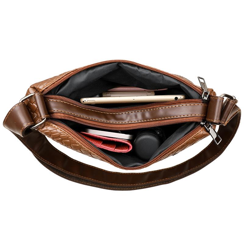 Soft Leather Multi Compartment Woven Shoulder Crossbody Bag