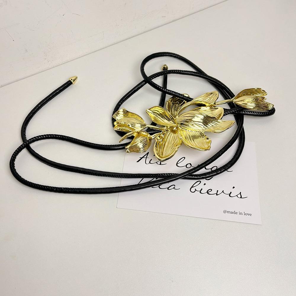 Vintage Tulip Waist Chain Large PU Leather Rope Belt Fashion Zinc Zinc Alloy Flower Belt  Pants