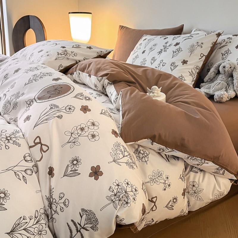 100% Cotton Bedding Four-piece Set, Skin-friendly and Breathable Quilt Cover, Bed Sheet Pillowcase Set