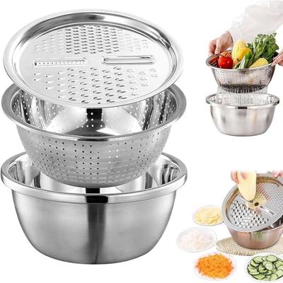 Multifunctional Stainless Steel Basin Stainless Steel Microporous Colander Multifunction Stainless Steel Basin with Grater Strainer and Drain Basket
