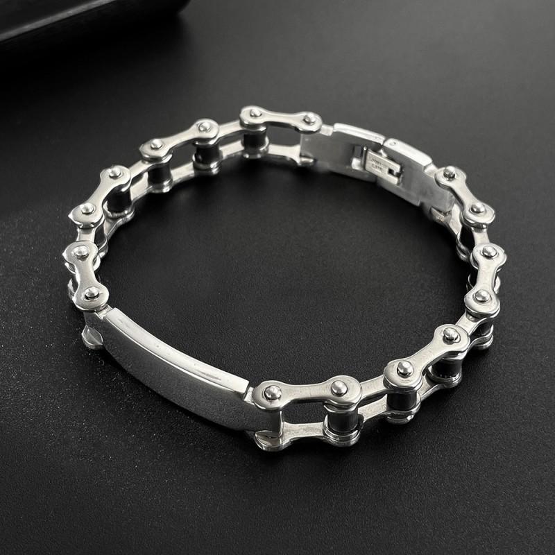 Men's Stainless Steel Fashionable Simple Personalized Smooth Hollow Motorcycle Chain Titanium Bracelet